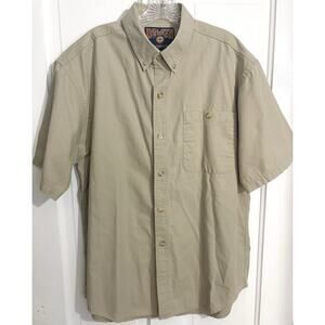 Duluth Trading Co Shirt Mens L Tan Khaki Heavy Duty Work Button Down Fishing